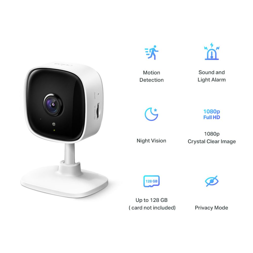 Tapo C110 Caméra de Surveillance WiFi intérieure 2K 3MP, Audio bidirectionnel, détection de Mouvement, Alarme sonore et Lumineuse, Vision Nocturne, Compatible avec Alexa, Google Assistant