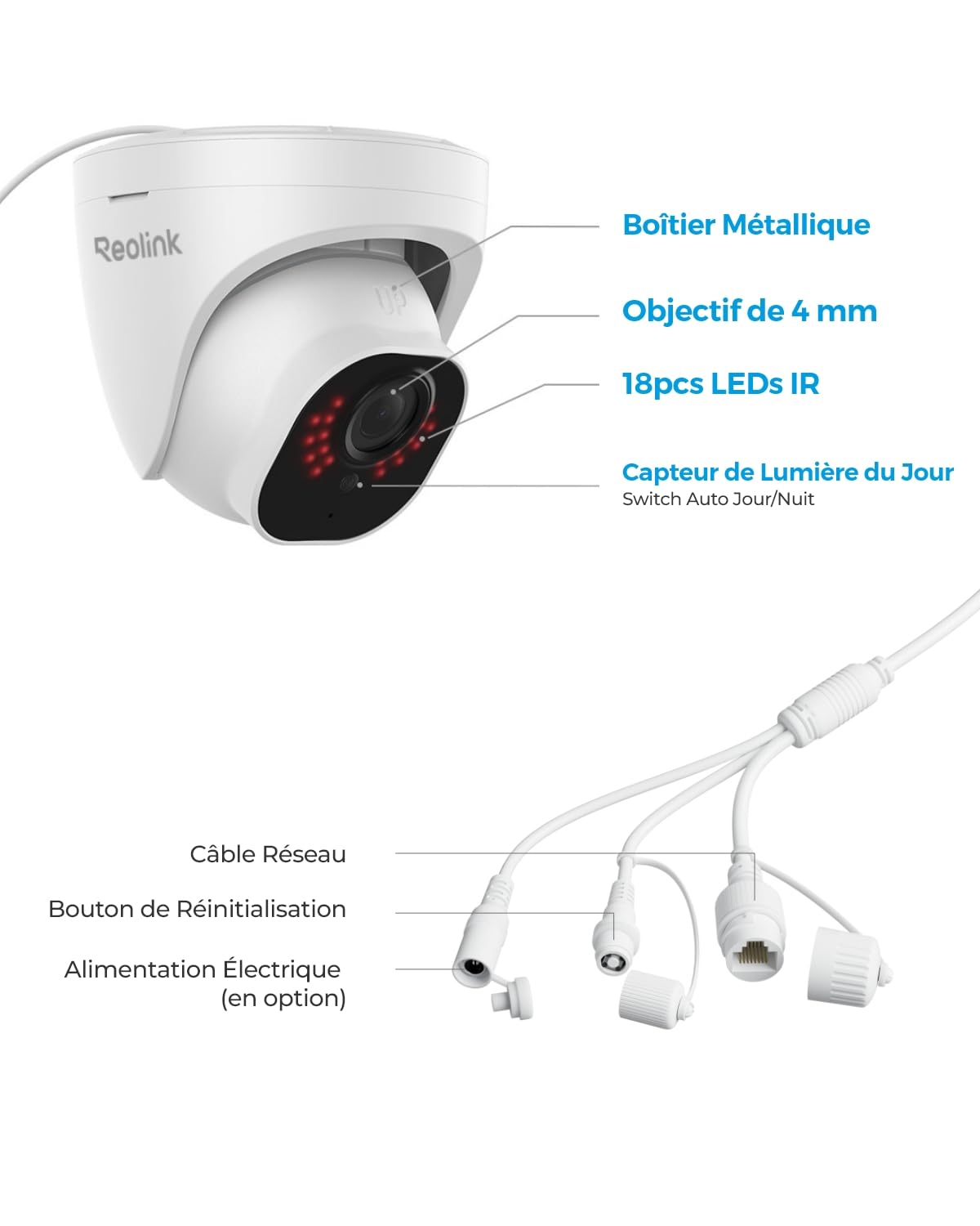 Reolink 5MP Caméra de Surveillance Extérieure PoE Dôme avec Détection Personne/Véhicule, Caméra IP avec Etanche IP67, Time Lapse, Fente pour Carte microSD, Vision Nocturne IR, Support Audio, RLC-520A