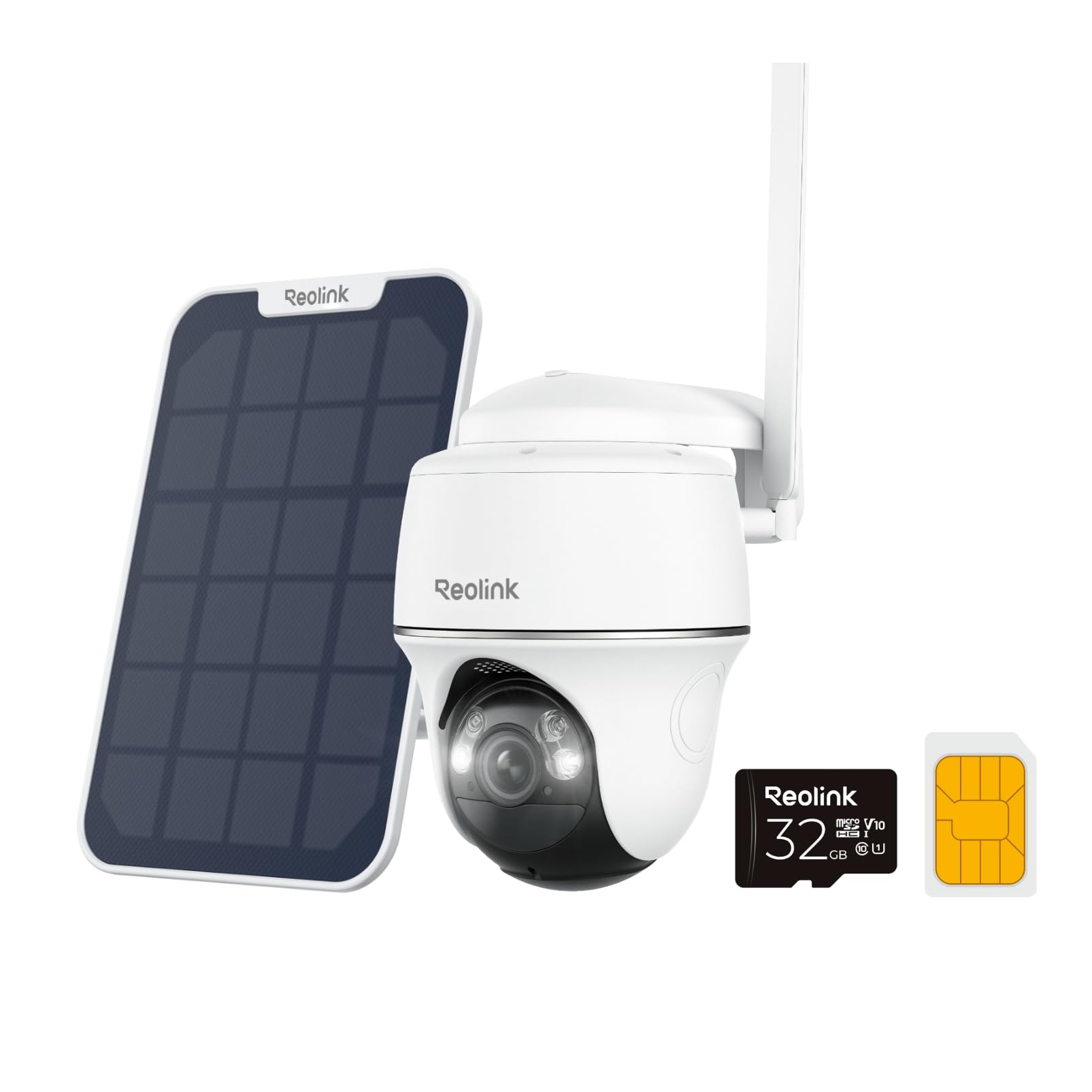 Reolink 3G/4G LTE Camera Surveillance Extérieure avec Carte SIM+microSD 32Go, 5MP Caméra Solaire PT, Détection Intelligente, Vision Nocturne Couleur, Audio Bidirectionnel, Go PT Plus+Panneau Solaire