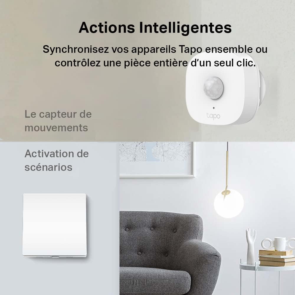 Tapo Détecteur de Mouvement Intelligent Tapo T110, pour la sécurité des fenêtres/Portes, durée de Vie de la Batterie de 1 an et Plus, Notification d'application instantanée, Hub requis