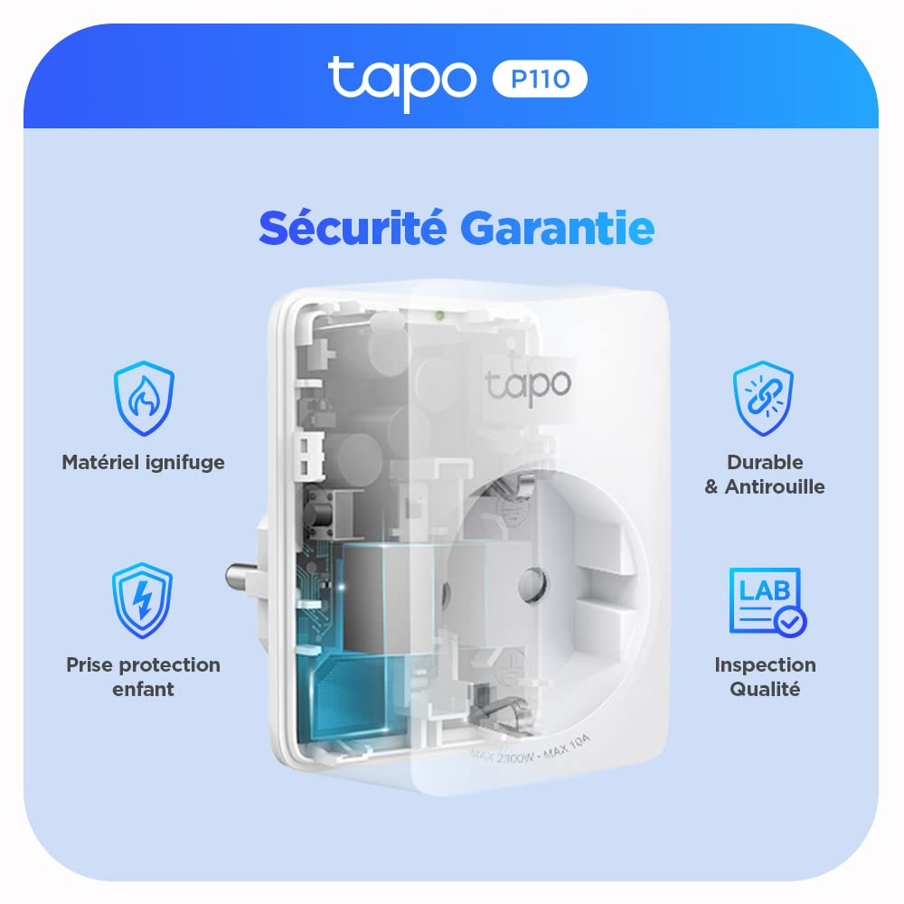 Tapo Matter Prise Connectée WiFi, Suivi de consommation, 16A Type E, Compatible avec Alexa, Google Home et SmartThings, Contrôler le radiateur, le chauffage, Économie d'énergie, Tapo P110M 2-pack(FR)