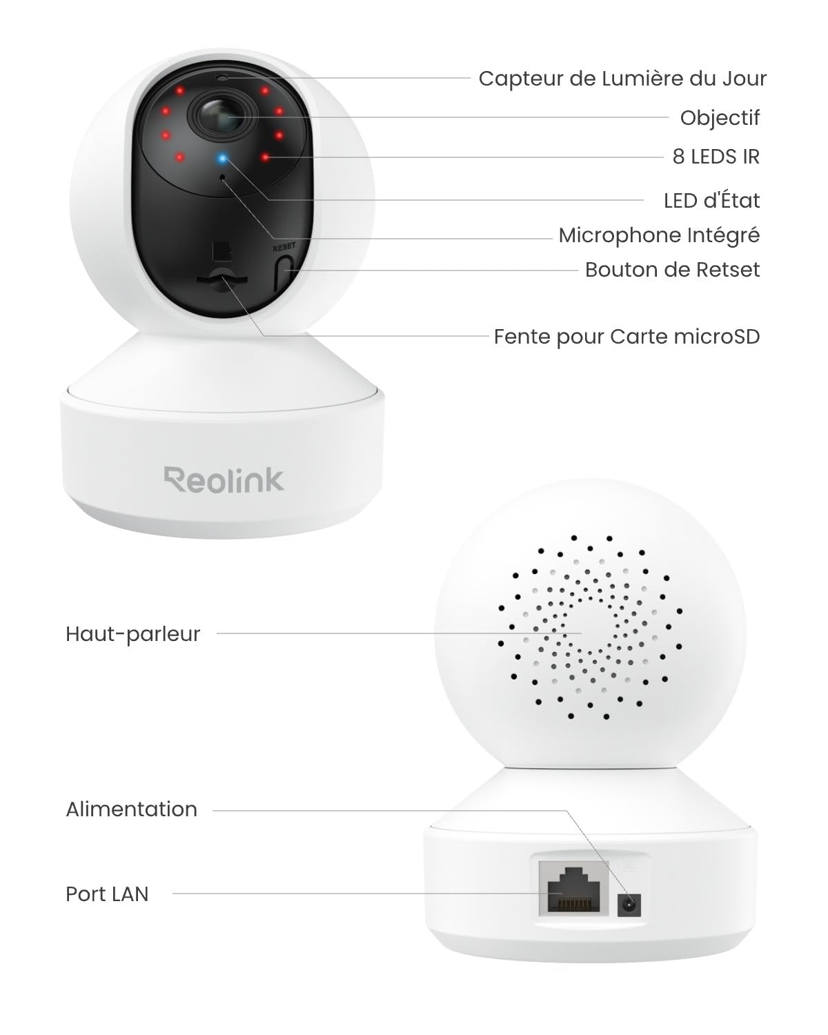 Reolink 3K 5MP Caméra Surveillance WiFi Intérieure 360° PT, Suivi Automatique, Détéction de Personne/Animal/Pleurs de Bébé, Wi-FI 2,4/5 GHz, Vision Nocturne, Audio Bidirectionnel, E1 Pro