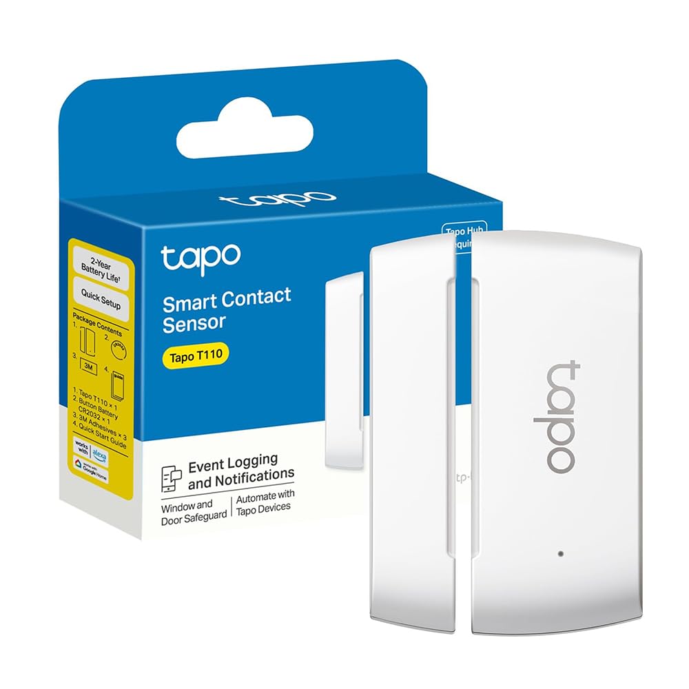 Tapo Détecteur de Mouvement Intelligent Tapo T110, pour la sécurité des fenêtres/Portes, durée de Vie de la Batterie de 1 an et Plus, Notification d'application instantanée, Hub requis