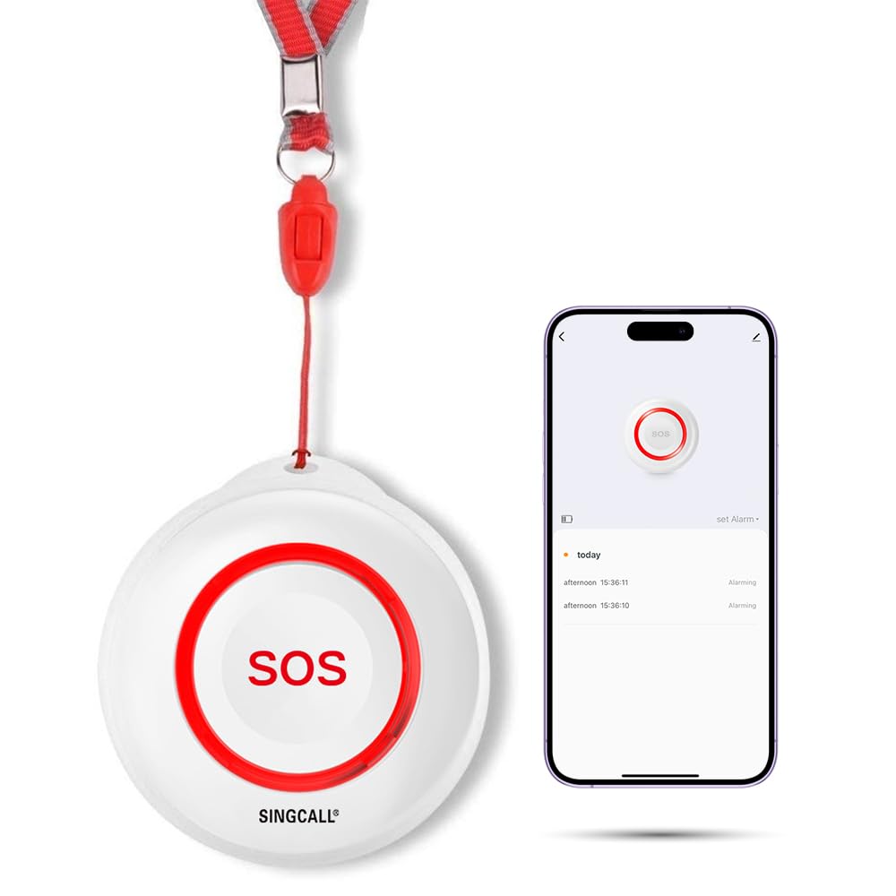 SINGCALL Tuya WiFi Smart Bouton d'urgence SOS, Alarme Personnelle pour Personnes Agées/Enfants/Patients,Téléavertisseur Rechargeable pour Aidants à Domicile,WiFi 2.4Ghz Uniquement, sans Abonnement
