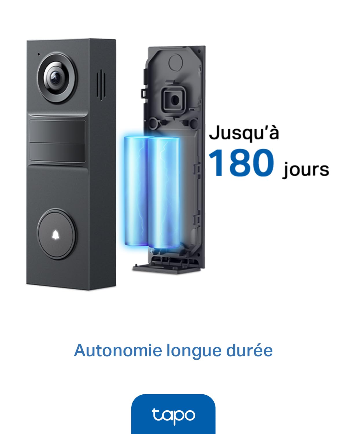 Tapo D205 Sonnette sans fil avec caméra exterieur 2K 3MP, IP54 étanche, Grand angle 160°, Vision Nocturne, Détection Humaine AI gratuite, Audio Bidirectionnel, autonomie 180j, Installation facile