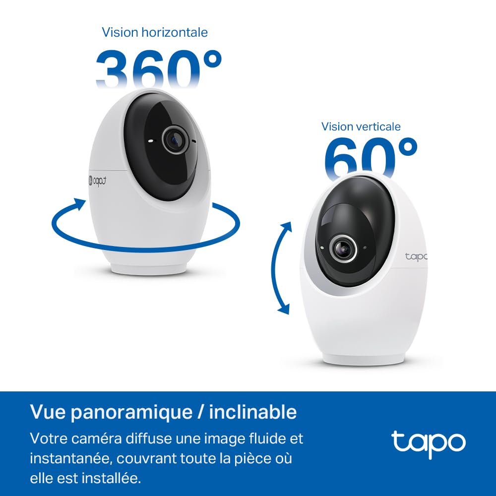 Tapo C260 Caméra de Surveillance WiFi intérieure 4K 8MP 360°, détection IA Locale, Mode confidentialité Physique, Zoom numérique 18x, Suivi de Mouvement, Audio bidirectionnel