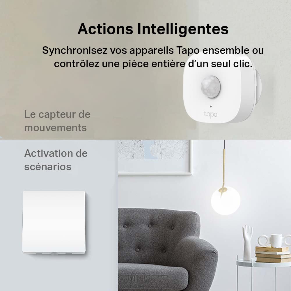 Tapo Détecteur de Mouvement Intelligent Tapo T110, pour la sécurité des fenêtres/Portes, durée de Vie de la Batterie de 1 an et Plus, Notification d'application instantanée, Hub requis