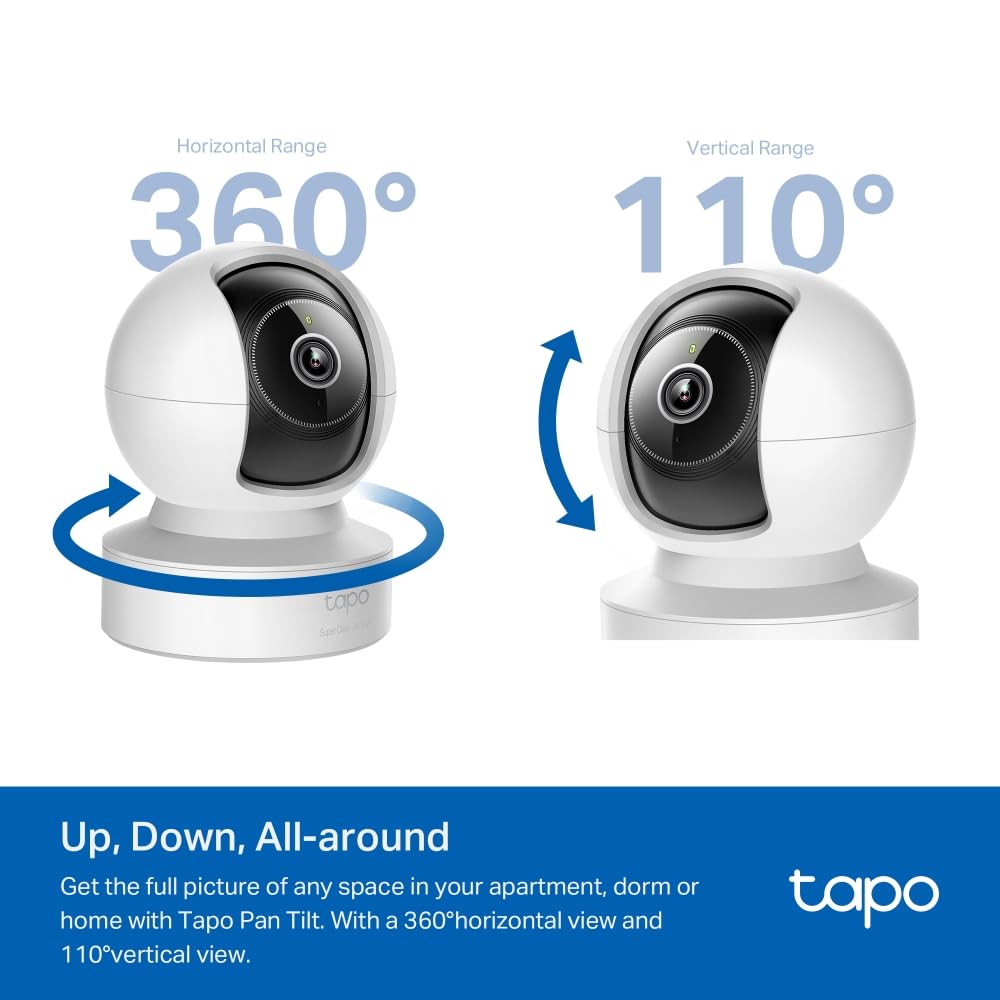 Tapo 2.5K(4MP) Caméra de Surveillance WiFi intérieure 360°, Détection Humaine AI Suivi Intelligent, Sirène et détection de Mouvement, Audio bidirectionnel, Compatible Alexa pour Bébé/Animaux C220