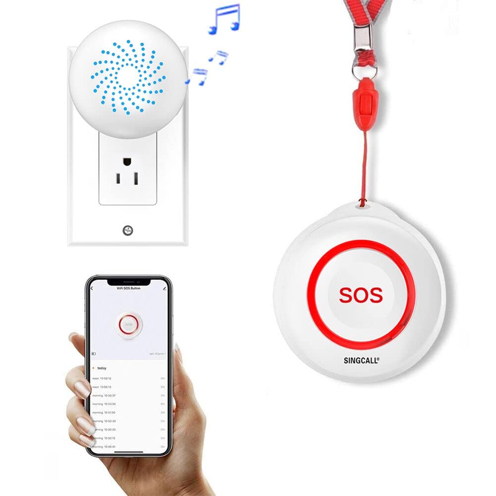 SINGCALL Tuya WiFi Smart Bouton d'urgence SOS, Alarme Personnelle pour Personnes Agées/Enfants/Patients,Téléavertisseur Rechargeable pour Aidants à Domicile,WiFi 2.4Ghz Uniquement, sans Abonnement