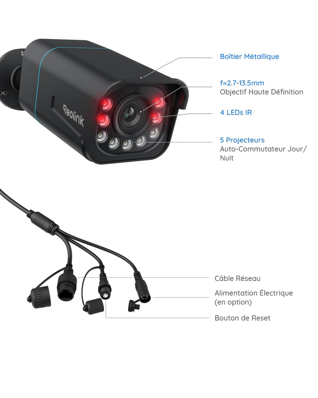 Reolink 4K Caméra de Surveillance Extérieure PoE avec Zoom Optique 5X, Vision Nocturne en Couleur, Audio Bidirectionnel, Détection de Personne/Véhicule, Alerte de Mouvement, Time-Lapse, RLC-811A