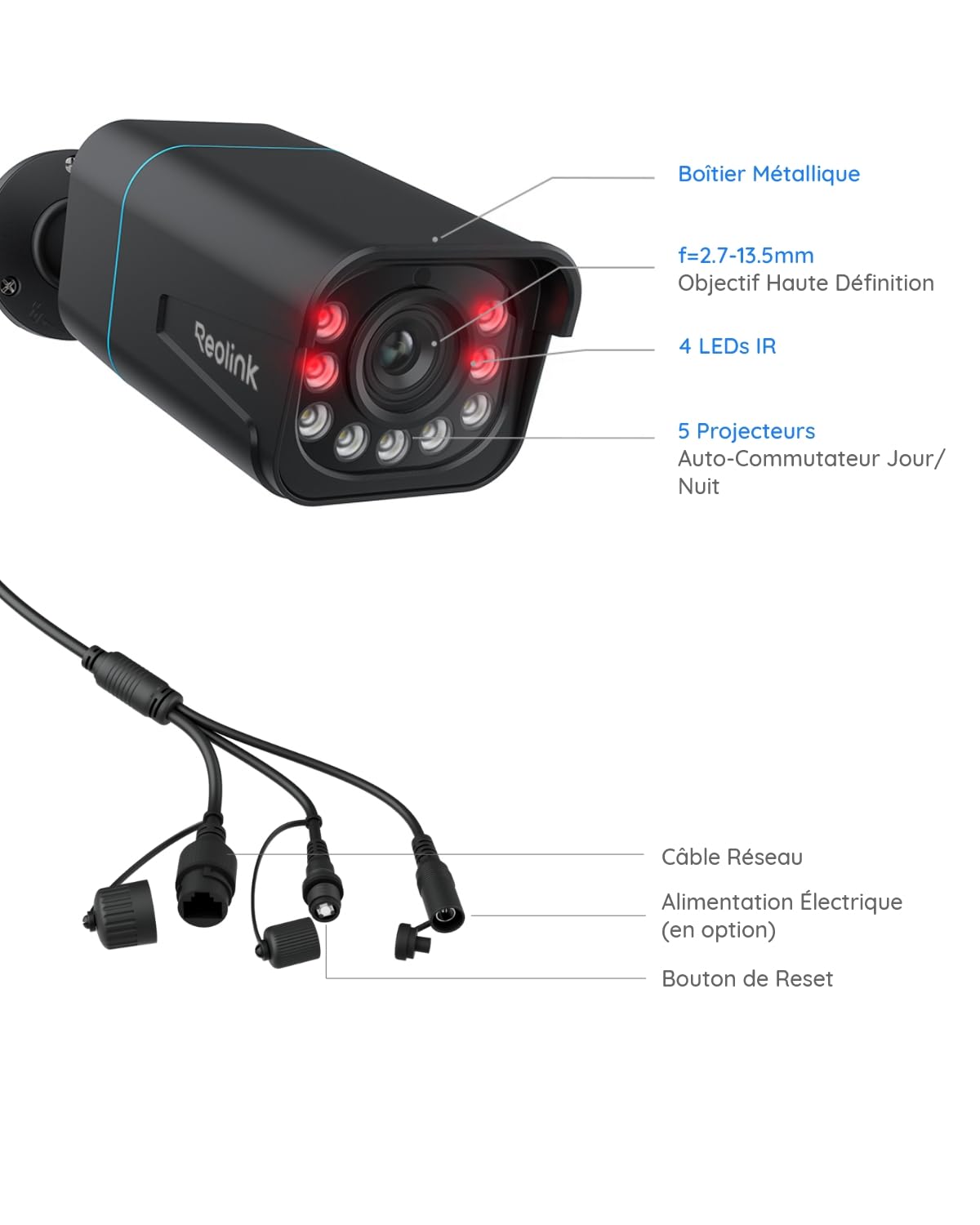 Reolink 4K Caméra de Surveillance Extérieure PoE avec Zoom Optique 5X, Vision Nocturne en Couleur, Audio Bidirectionnel, Détection de Personne/Véhicule, Alerte de Mouvement, Time-Lapse, RLC-811A