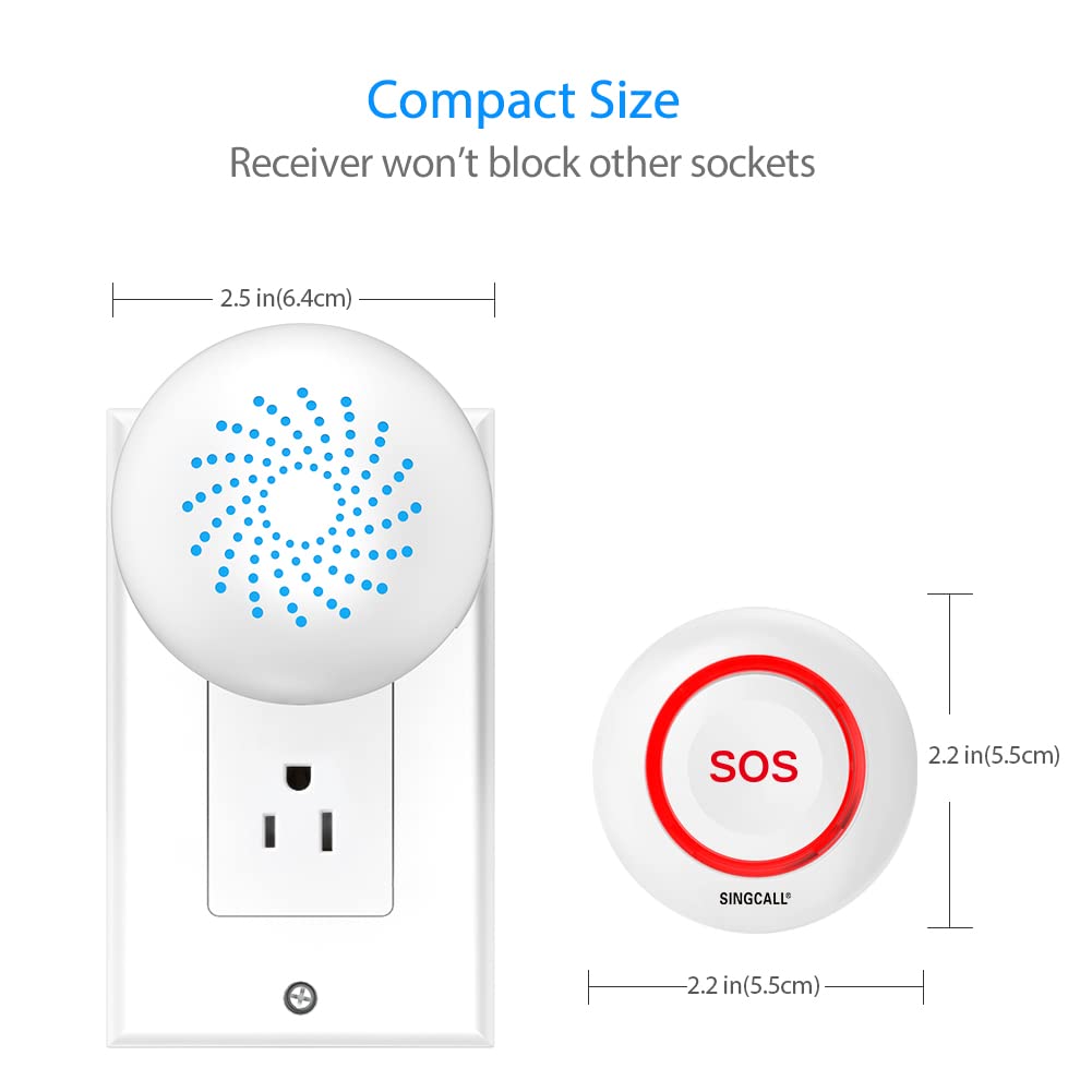 SINGCALL Tuya WiFi Smart Bouton d'urgence SOS, Alarme Personnelle pour Personnes Agées/Enfants/Patients,Téléavertisseur Rechargeable pour Aidants à Domicile,WiFi 2.4Ghz Uniquement, sans Abonnement