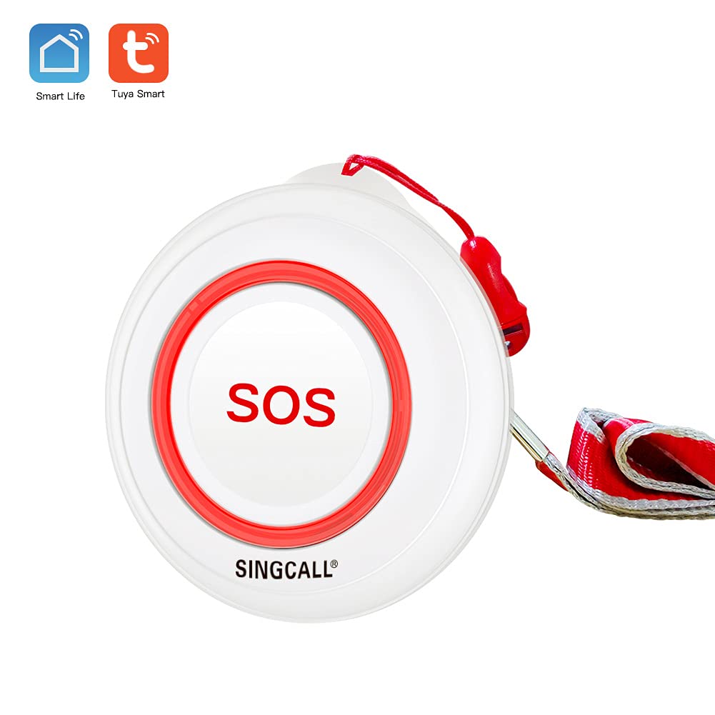 SINGCALL Tuya WiFi Smart Bouton d'urgence SOS, Alarme Personnelle pour Personnes Agées/Enfants/Patients,Téléavertisseur Rechargeable pour Aidants à Domicile,WiFi 2.4Ghz Uniquement, sans Abonnement