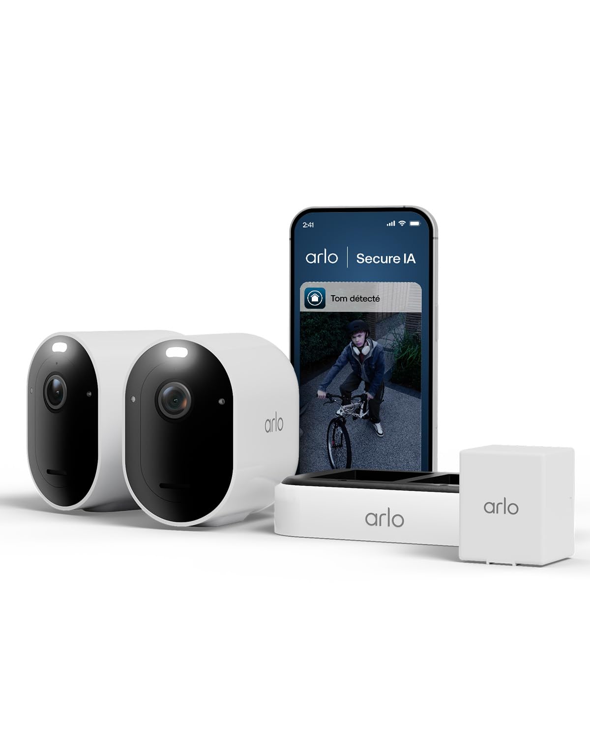 ARLO Pro 5 2K, Caméra de Surveillance WiFi Extérieure sans Fil, Détection par IA, Vision Nocturne Couleur, Audio bidirectionnel, Compatible avec Alexa, Essai Secure Inclus, 2 Caméras