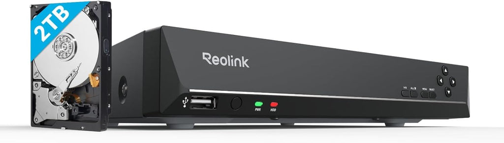 Reolink 4K PoE NVR 8 Canaux Caméra de Sécurité à Domicile Enregistrement de Vidéo avec Disque Dur de 2TO Supportez 16MP/12MP/8MP/5MP/4MP HD IP Caméra RLN8-410