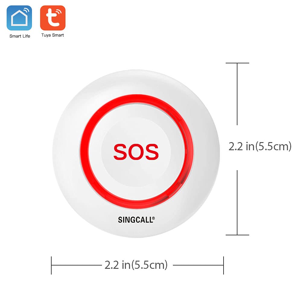 SINGCALL Tuya WiFi Smart Bouton d'urgence SOS, Alarme Personnelle pour Personnes Agées/Enfants/Patients,Téléavertisseur Rechargeable pour Aidants à Domicile,WiFi 2.4Ghz Uniquement, sans Abonnement