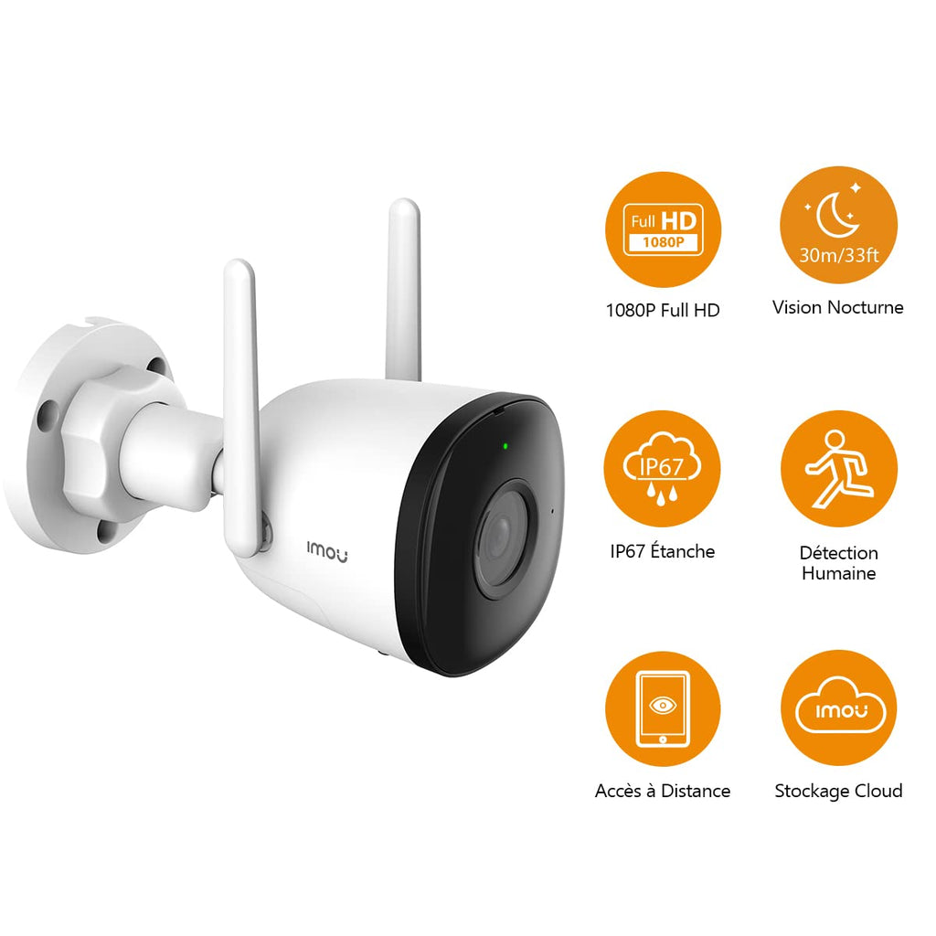 Imou Caméra de Surveillance WiFi Extérieure, 3K Caméra IP WiFi 2.4 GHz Étanche avec Vision Nocturne de 30m, Détection de Mouvement AI (Bullet 2C 5MP)