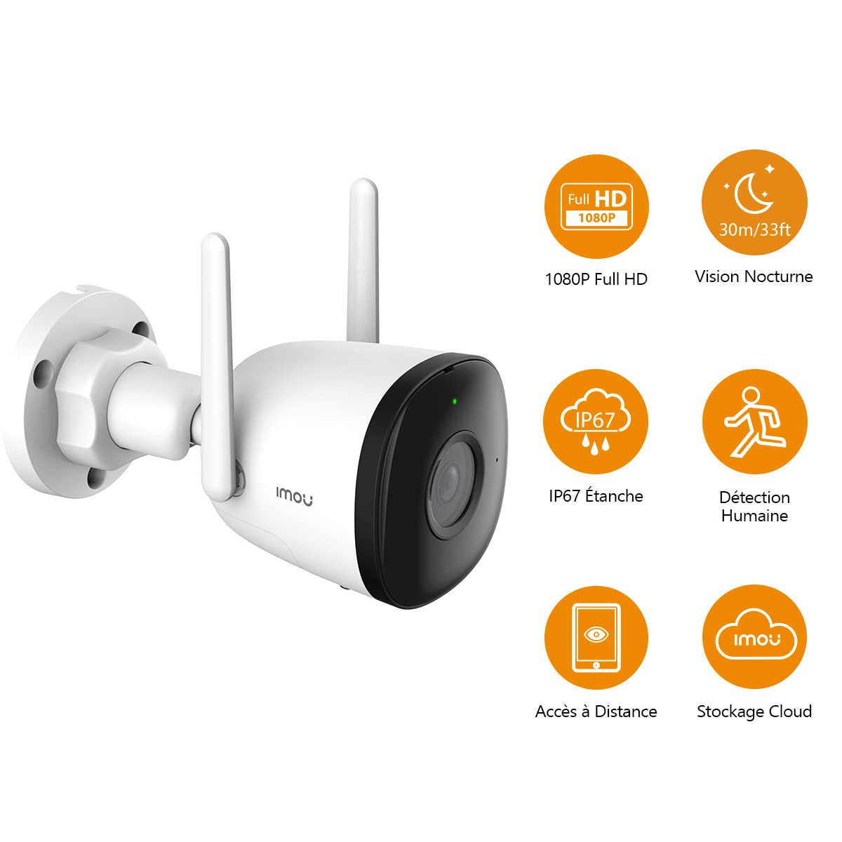 Imou Caméra de Surveillance WiFi Extérieure, 3K Caméra IP WiFi 2.4 GHz Étanche avec Vision Nocturne de 30m, Détection de Mouvement AI (Bullet 2C 5MP)