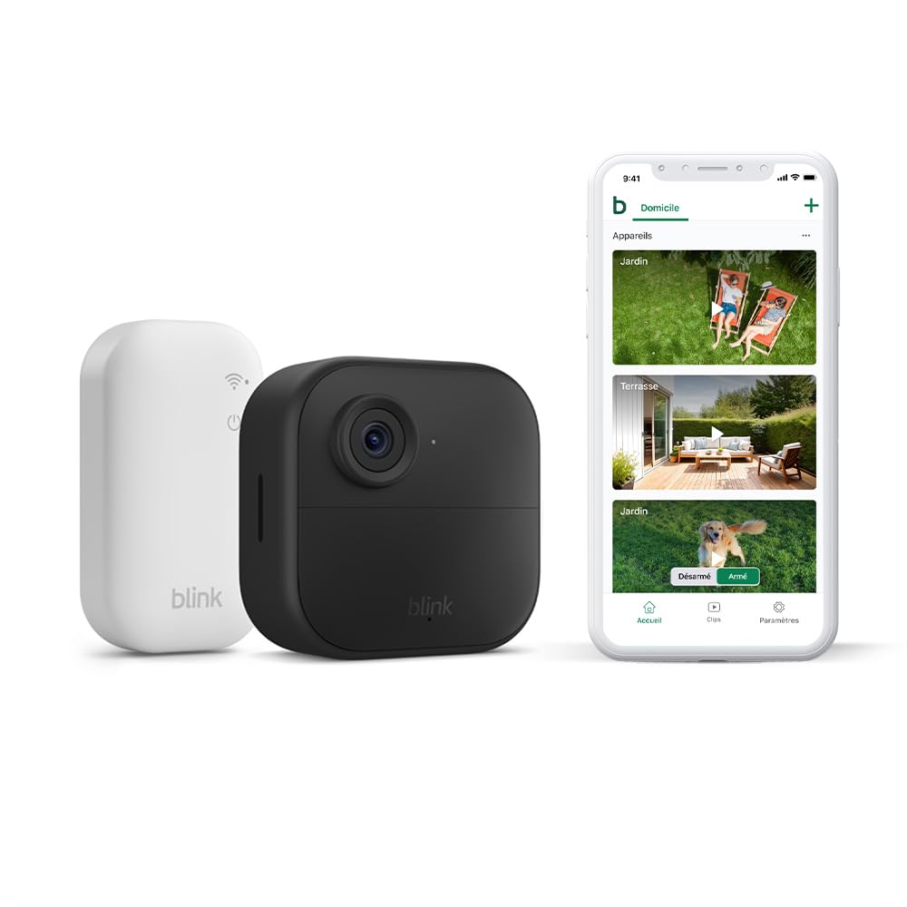 Caméra Blink Outdoor 4 : caméra de surveillance connectée HD sans fil, 2 ans d'autonomie, détection de mouvements avancée - caméra supplémentaire uniquement - IP65