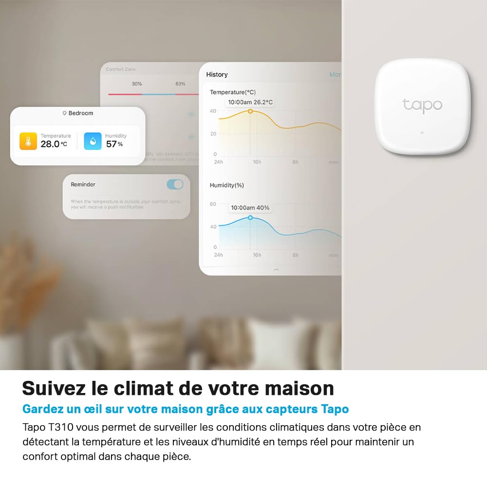 Tapo Détecteur de Mouvement Intelligent Tapo T110, pour la sécurité des fenêtres/Portes, durée de Vie de la Batterie de 1 an et Plus, Notification d'application instantanée, Hub requis