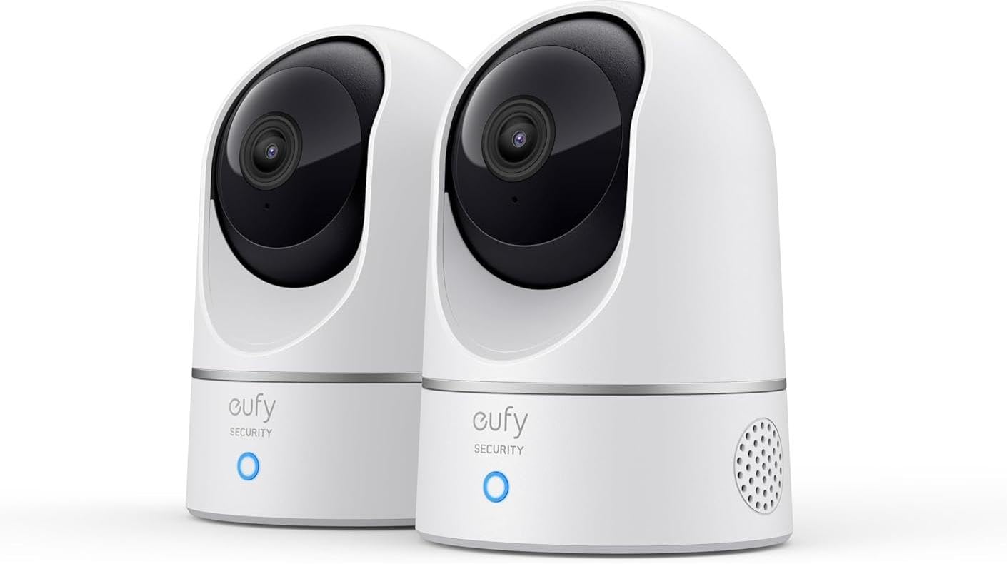 eufy Security IndoorCam E220 Camera Interieur sans Fil, 2K Pan & Tilt, Camera Surveillance WiFi, Détection des Humains et Animaux par l'IA, Assistants Vocaux, Carte microSD Requise