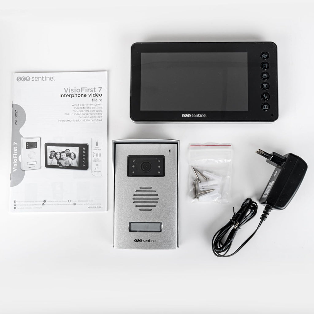 SCS Sentinel - PVF0050 - Interphone Vidéo Filaire Prim' VisioFirst 4.3 -Caméra et Audio - Ouverture Portail, Portillon, Gâche Électrique - 1 Platine Extérieure1 Moniteur - Garantie 3 Ans