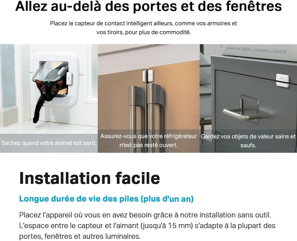 Tapo Détecteur de Mouvement Intelligent Tapo T110, pour la sécurité des fenêtres/Portes, durée de Vie de la Batterie de 1 an et Plus, Notification d'application instantanée, Hub requis