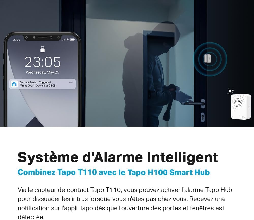 Tapo Détecteur de Mouvement Intelligent Tapo T110, pour la sécurité des fenêtres/Portes, durée de Vie de la Batterie de 1 an et Plus, Notification d'application instantanée, Hub requis