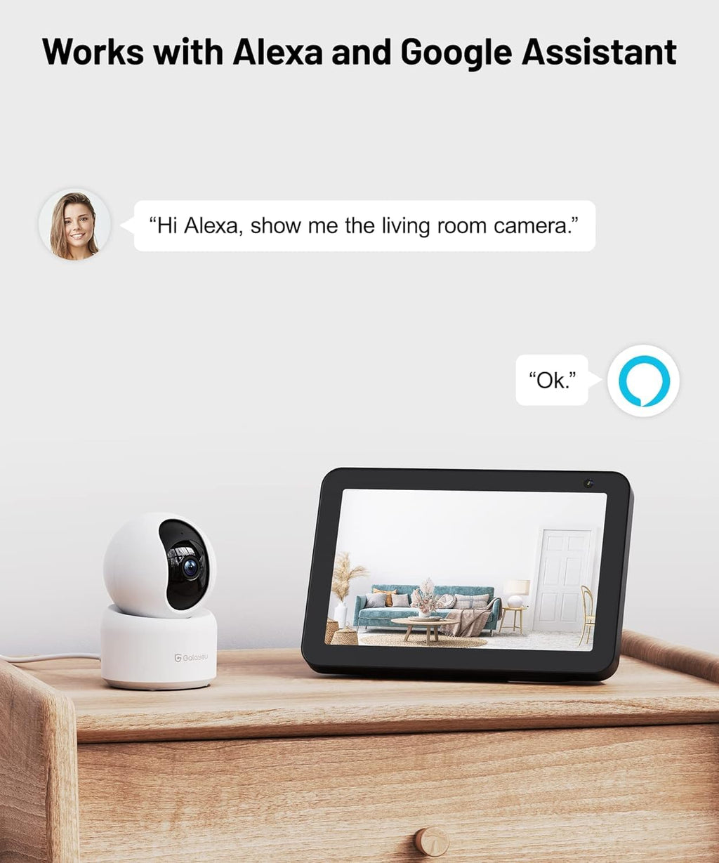 GALAYOU 2K(3MP) Camera Surveillance WiFi Intérieure - Caméra Interieur Maison 360°, Détection Humaine AI, Suivi Intelligent pour Bebe/Chien/Chat/Animaux, Alerte Instantanée G2 (Lot de 2)