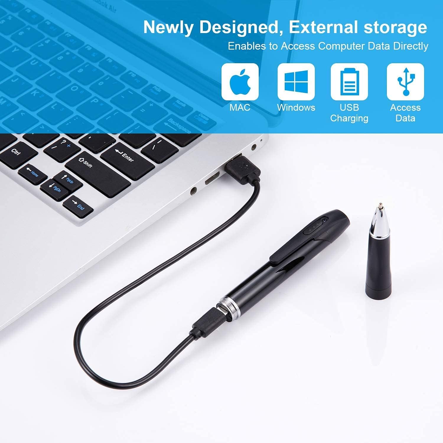 Caméra Espion Caméra Cachée Stylo 1080P Mini Caméra de Poche avec Go Caméra Stylo avec Enregistrement Vidéo Prise de Photo et 150 Mins d'Autonomie de la Batterie Rechargeable (A1-2)