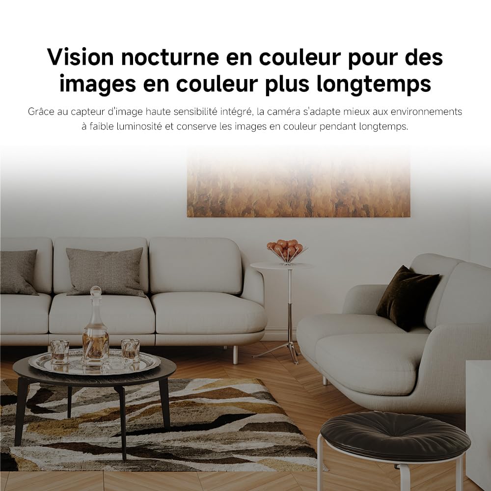 XIAOMI C201 1080p HD, caméra de sécurité, WiFi 6, 360° Panorama, Vision Nocturne Couleur, Protection Objectif, Audio bidirectionnel, babyphone, caméra Animaux, Compatible avec Alexa et Google