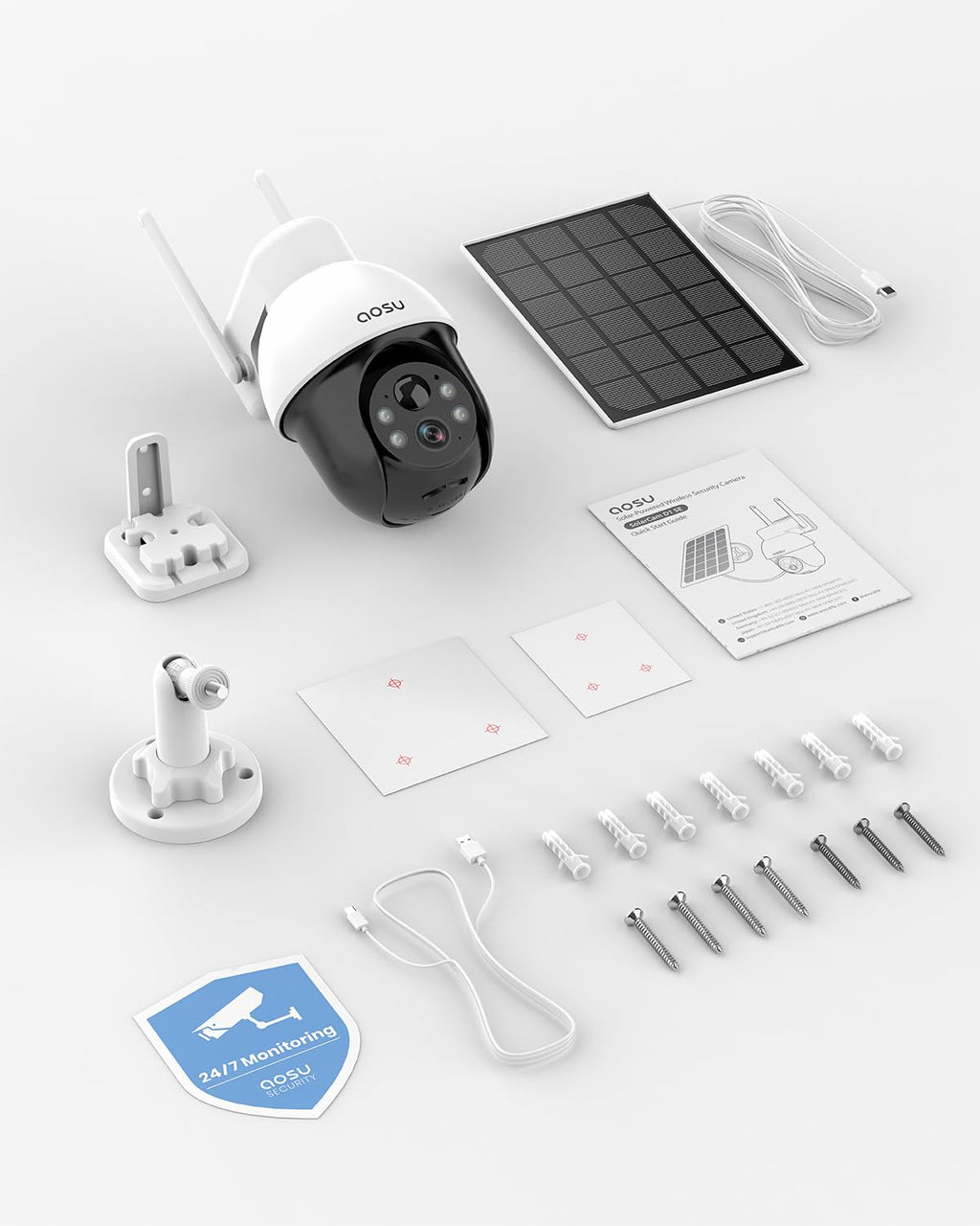 aosu 3K Caméra Surveillance WiFi Exterieure sans Fil, 5MP Camera Exterieur Solaire, 360° PTZ Suivi Automatique Détection IA Personne/Véhicule, Vision Nocturne Couleurs Alarme Lumineuse/Sonore 2 Pièce