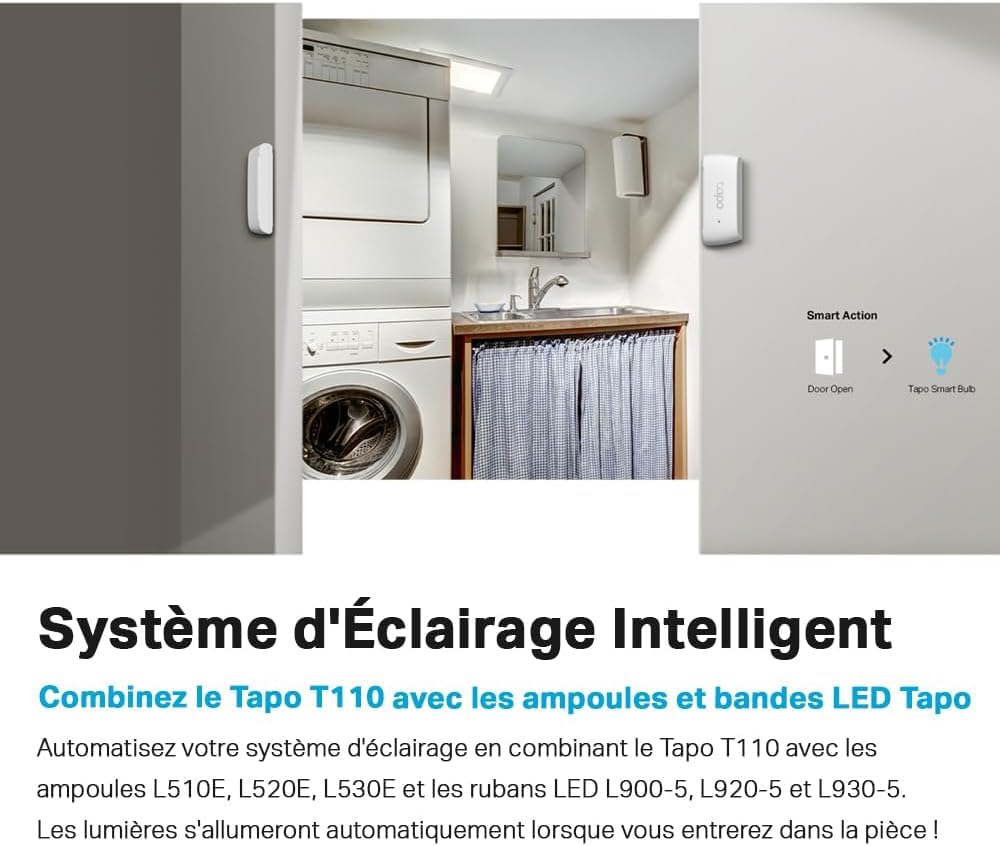 Tapo Détecteur de Mouvement Intelligent Tapo T110, pour la sécurité des fenêtres/Portes, durée de Vie de la Batterie de 1 an et Plus, Notification d'application instantanée, Hub requis