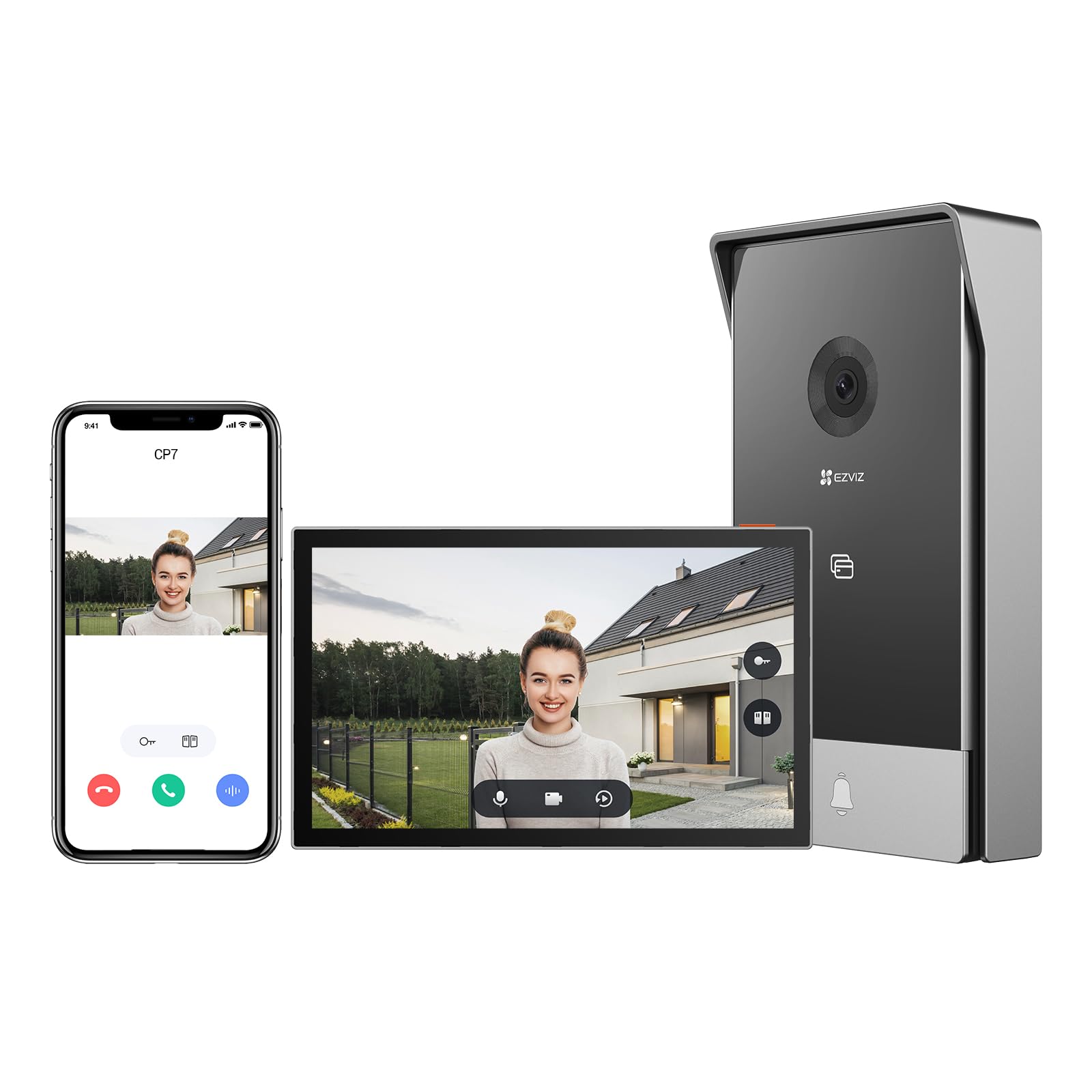 EZVIZ CP7 2K Visiophone Connecté Interphone Vidéo, 7 Pouces Moniteur Tactile, Unlock à Distance, 2 Fils, Detection Humaine, Option RFID, Audio Bidirectionnel, Vision Nocturne, étanche, WiFi bi-Bande