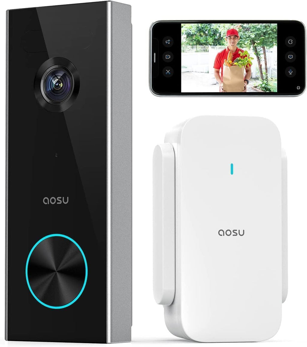 aosu Sonnette sans Fil avec Camera 2K HD Sonnette avec Camera 166° Sonnettes WiFi sans Fil Exterieur Etanche- Détection de Personnes, Audio Bidirectionnel, Alexa Intégré