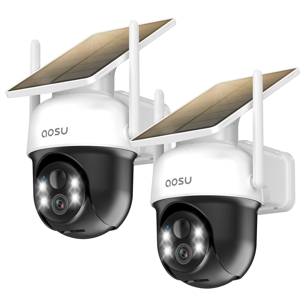 aosu 2K Camera Surveillance WiFi Exterieure sans Fil Camera Solaire WiFi Exterieur, 3MP 360°Panoramique PTZ, Suivi Automatique, Vision Vocturne, Alarme Lumineuse et Sonore, Audio Bidirectionnel