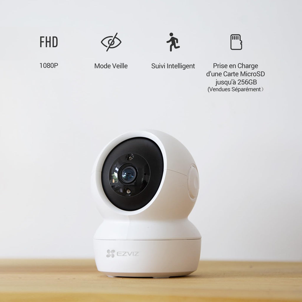 EZVIZ C6N Caméra Surveillance WiFi Intérieure 1080p, Caméra Bébé Pan/Tilt à 360°, WiFi 2.4Ghz, Vision Nocturne Intelligente avec Smart IR, Détection de Movement et Suivi Auto, Audio Bidirectionnel