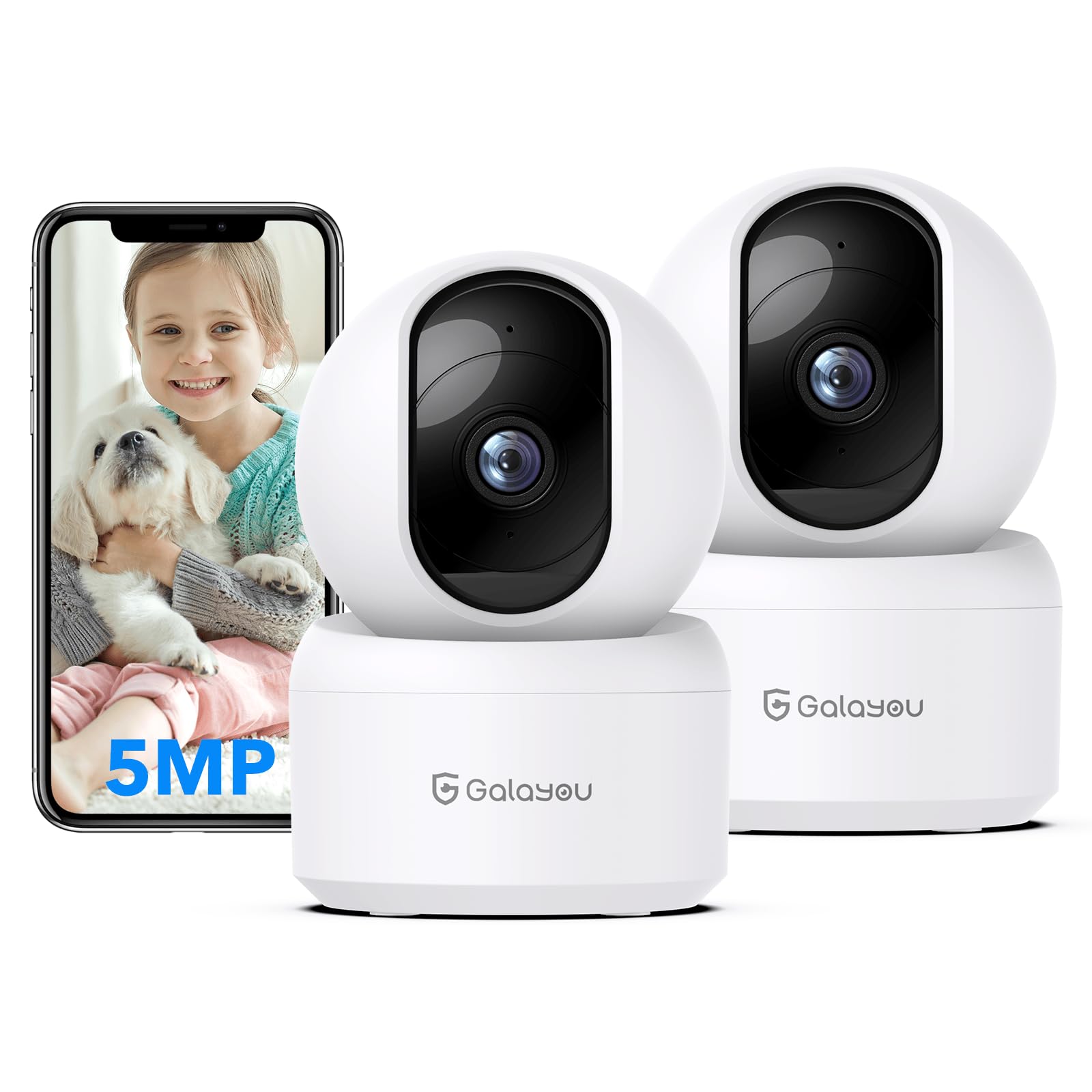 GALAYOU 2K(3MP) Camera Surveillance WiFi Intérieure - Caméra Interieur Maison 360°, Détection Humaine AI, Suivi Intelligent pour Bebe/Chien/Chat/Animaux, Alerte Instantanée G2 (Lot de 2)