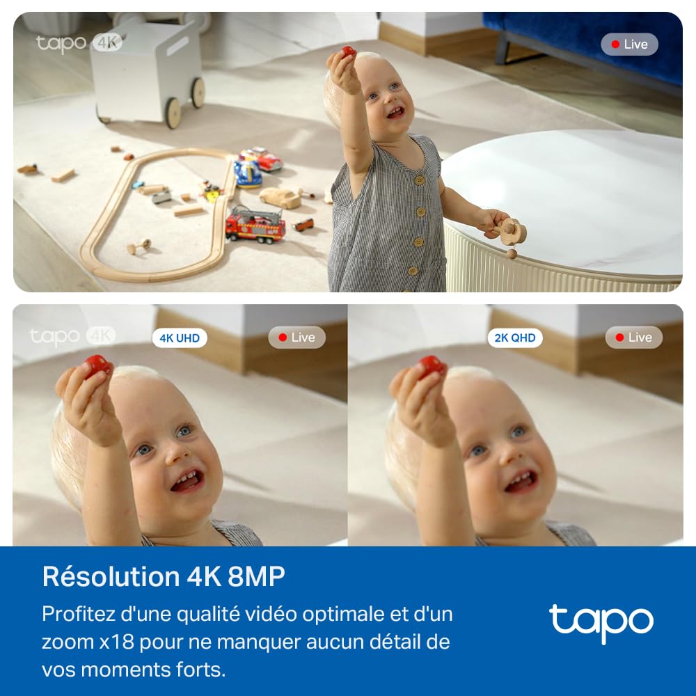 Tapo C260 Caméra de Surveillance WiFi intérieure 4K 8MP 360°, détection IA Locale, Mode confidentialité Physique, Zoom numérique 18x, Suivi de Mouvement, Audio bidirectionnel