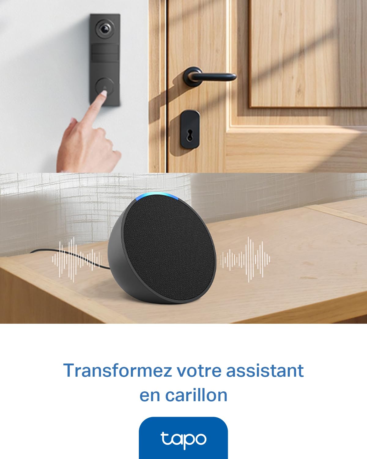 Tapo D205 Sonnette sans fil avec caméra exterieur 2K 3MP, IP54 étanche, Grand angle 160°, Vision Nocturne, Détection Humaine AI gratuite, Audio Bidirectionnel, autonomie 180j, Installation facile