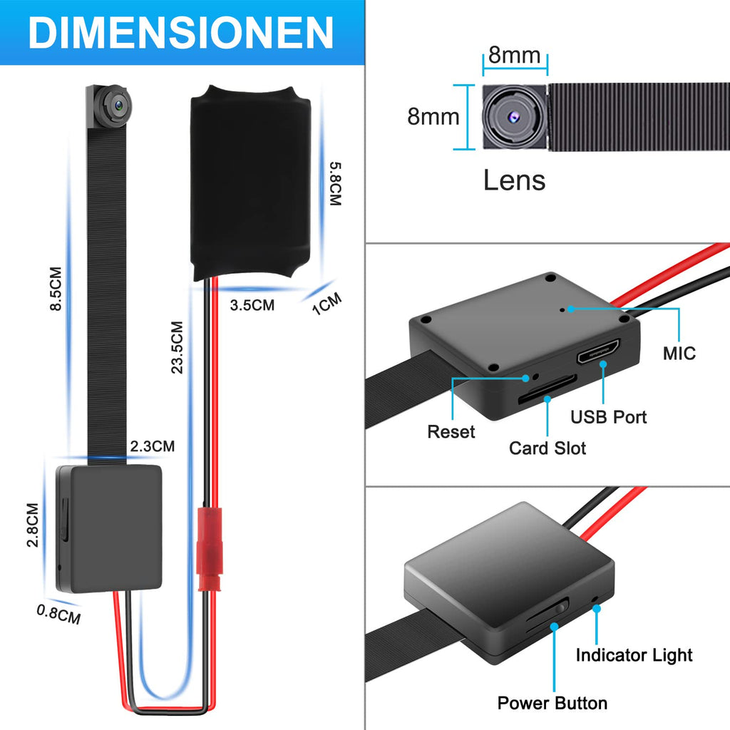 OTADUG Caméra Espion 1080p Mini caméra Espion cachée avec caméra et Microphone/Carte SD 16 Go/Longue durée de Vie de la Batterie (détection de Mouvement)