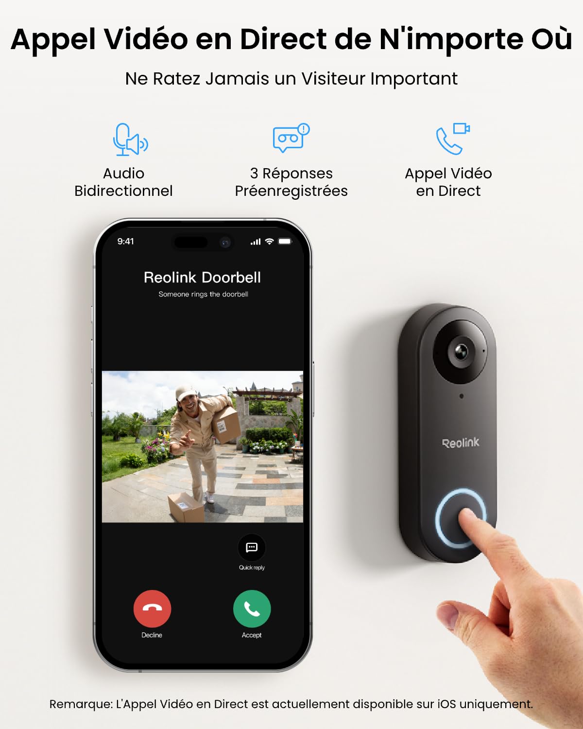 Reolink Sonnette Connectée Filaire Caméra 5MP WiFi, Doorbell Extérieure Étanche avec Carillon 2,4/5 GHz, Alertes de Détection Humaine, Grand Angle 180°, Audio Bidirectionnel, Video Doorbell WiFi