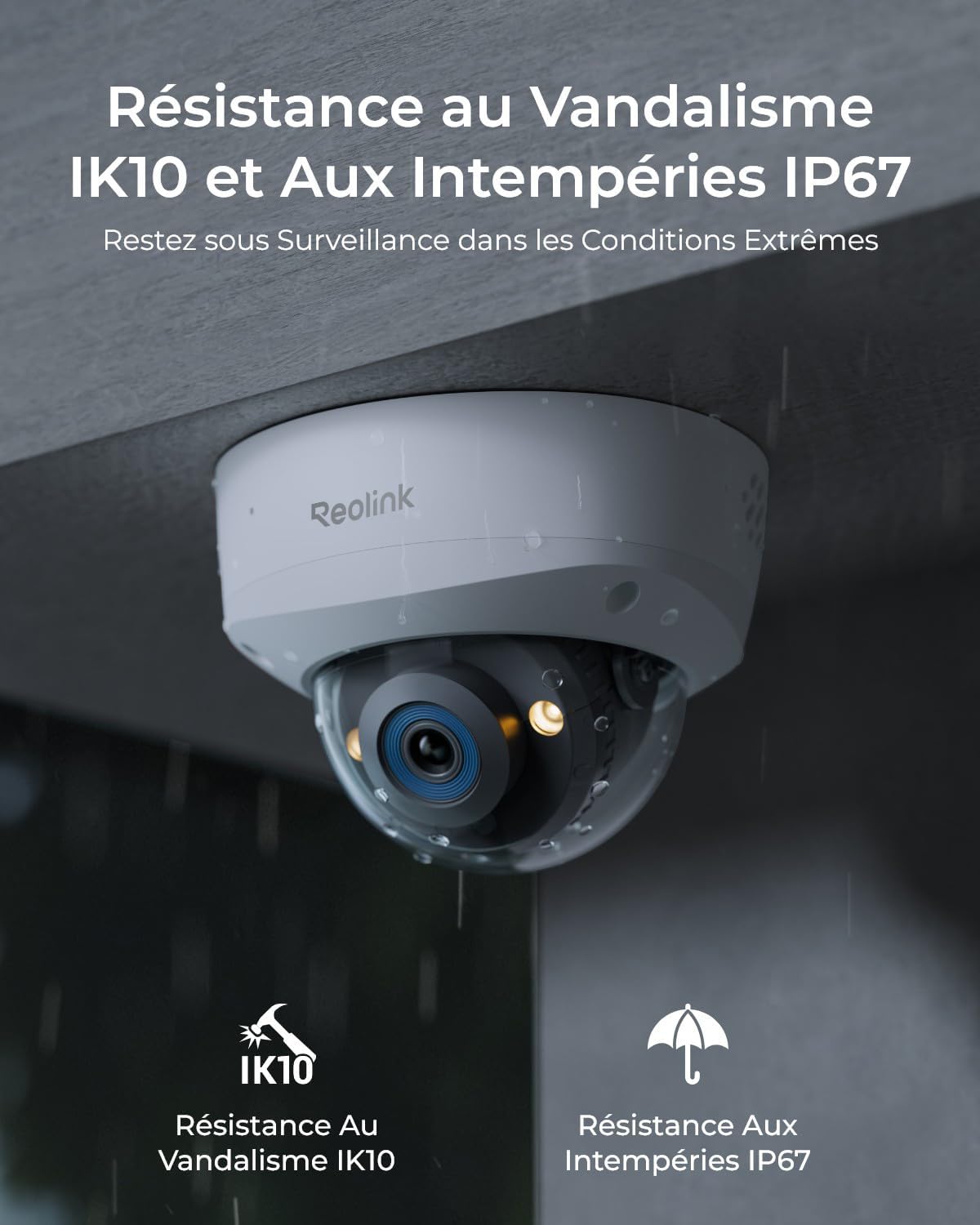 Reolink 12MP Caméra Surveillance PoE, Grand Angle de Vue 145°, Anti-Vandalisme IK10, Vision Nocturne Couleur, Audio Bidirectionnel, Détection Personne/Véhicule/Animal, IP67, RLC-1240A