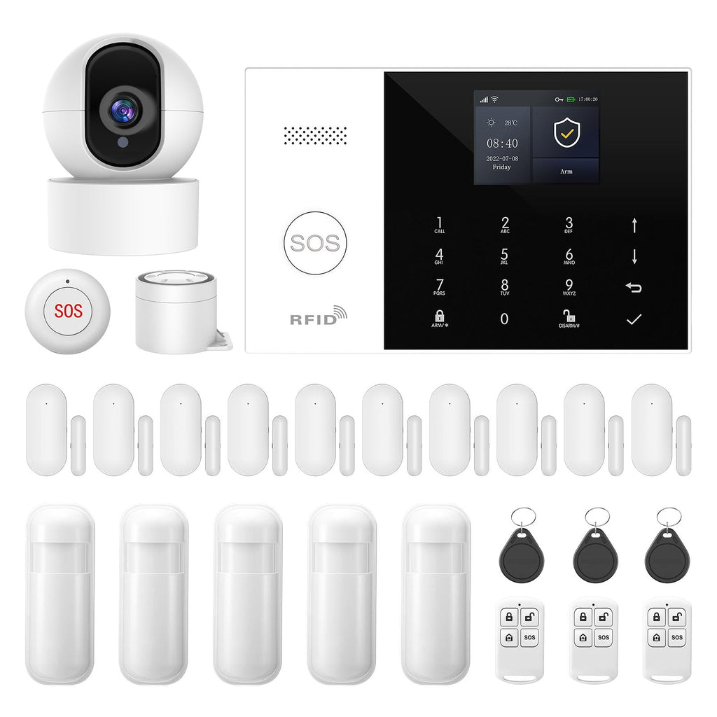 XNY Système d'alarme Maison sans Fil 4G avec Camera, Système de Sécurité Maison Wi-FI avec Contrôle APP, 25 Pièces: Détecteur de Mouvement, Télécommandes, Capteurs de Fenêtre et de Porte, Sirène