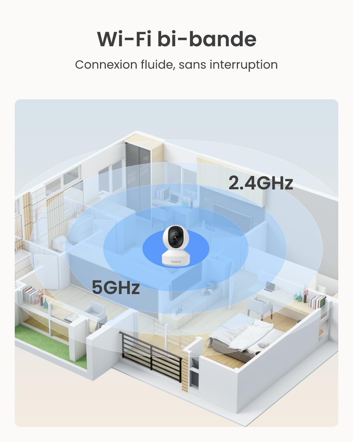 Reolink 3K 5MP Caméra Surveillance WiFi Intérieure 360° PT, Suivi Automatique, Détéction de Personne/Animal/Pleurs de Bébé, Wi-FI 2,4/5 GHz, Vision Nocturne, Audio Bidirectionnel, E1 Pro