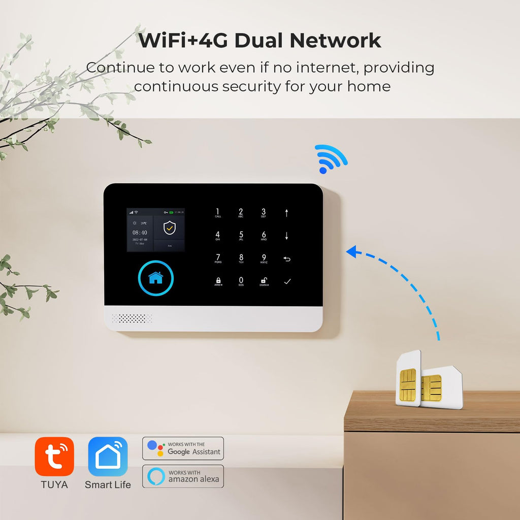 XNY Alarme Maison sans Fil Intelligent WiFi avec Caméra Surveillance Extérieure et Caméra Surveillance Intérieure, Système Alarme Maison 4G, Compatible avec Alexa et Assistant Google