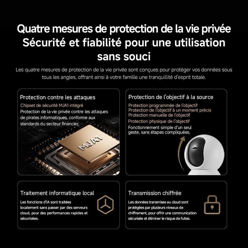 XIAOMI C201 1080p HD, caméra de sécurité, WiFi 6, 360° Panorama, Vision Nocturne Couleur, Protection Objectif, Audio bidirectionnel, babyphone, caméra Animaux, Compatible avec Alexa et Google