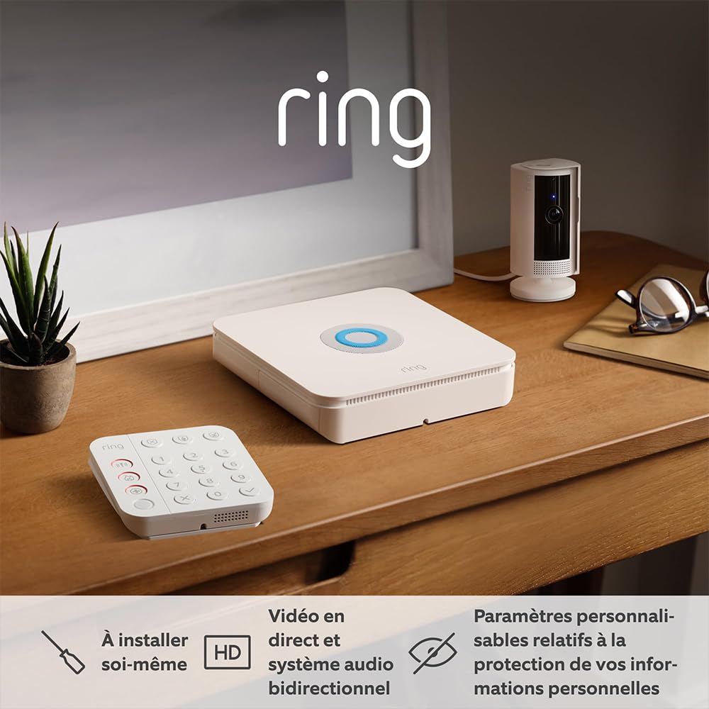 Kit Ring Alarm M + caméra intérieure (Indoor Camera, 2e gén.) | Alarme de maison sans fil connectée, système de sécurité avec surveillance assistée en option | Sans engagement à long terme