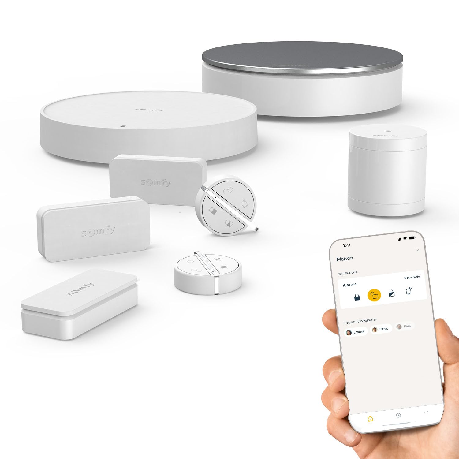 Somfy 1875279 - Home Alarm Essential Starter Pack - Système d'Alarme Maison sans Fil Connecté WiFi - 1 IntelliTAG - 1 détecteur de Mouvement - 1 Badge - Compatible Alexa, Assistant Google et Tahoma