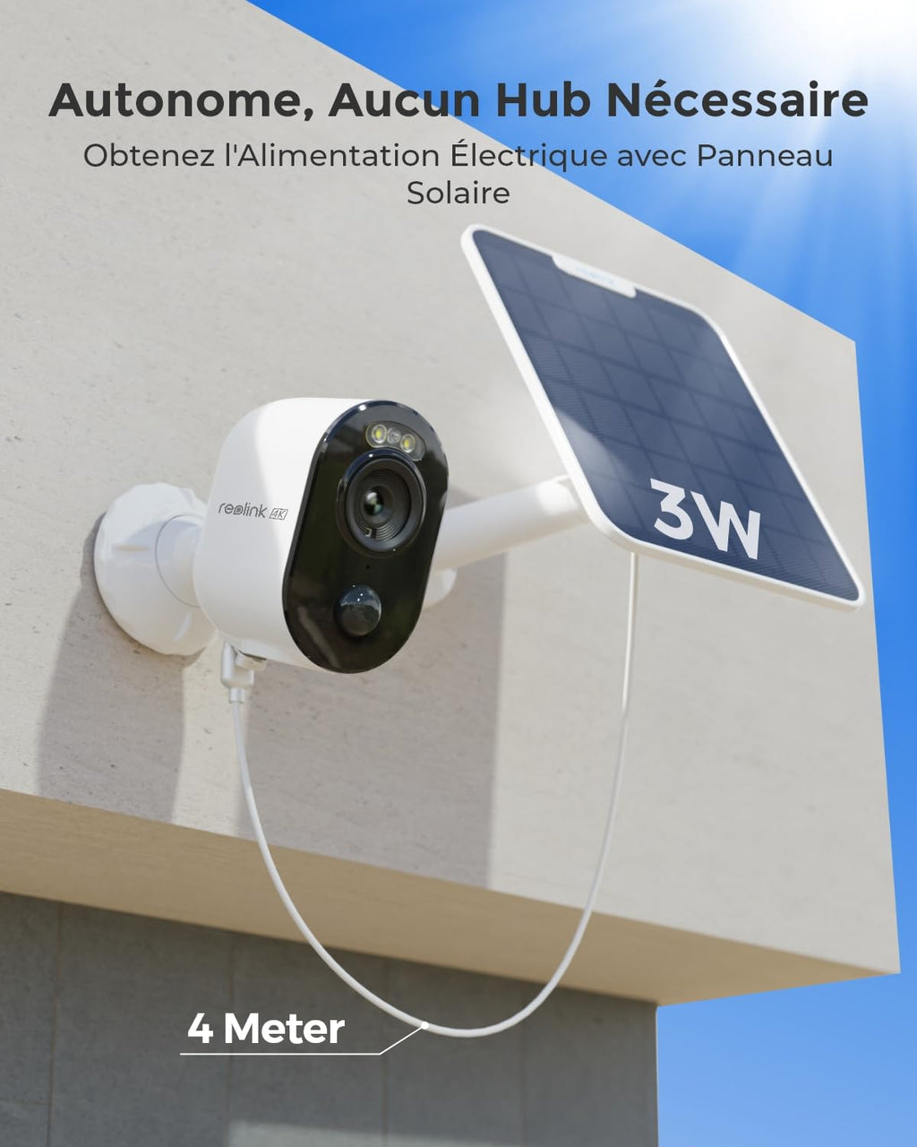 Reolink 4K Caméra Surveillance WiFi Exterieure sans Fil, Détection de Personne/Véhicule/Animal, WiFi 2,4/5 GHz, Vision Nocturne en Couleur, Audio Bidirectionnel, Argus 3 Ultra+Panneau Solaire Noir